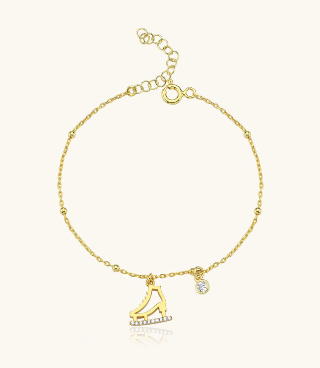 Ice Skate Charm Bracelet – 18K Gold-Plated Sterling Silver with Crystal Accent - Dabas Minimalist