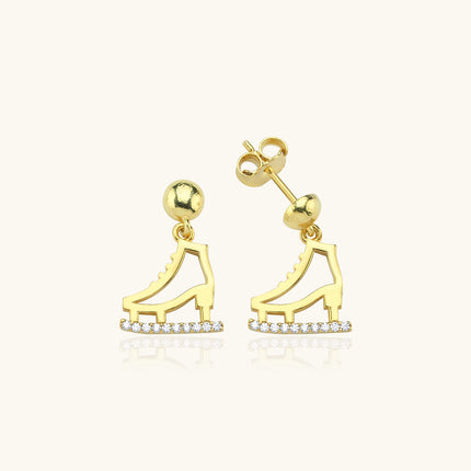 Ice Skate Drop Earrings – 18K Gold-Plated Sterling Silver with Sparkling Accents KP-052-BA - Dabas Minimalist