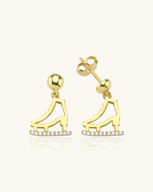 Ice Skate Drop Earrings – 18K Gold-Plated Sterling Silver with Sparkling Accents KP-052-BA - Dabas Minimalist