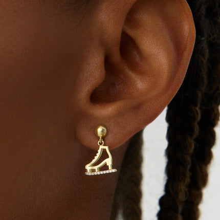 Ice Skate Drop Earrings – 18K Gold-Plated Sterling Silver with Sparkling Accents KP-052-BA - Dabas Minimalist