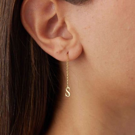 Gold Initial Threader Earrings - 18K Gold-Plated Sterling Silver Personalized Earrings - Dabas Minimalist