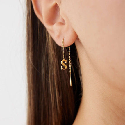 Gold Initial Threader Earrings - 18K Gold-Plated Sterling Silver Personalized Earrings - Dabas Minimalist