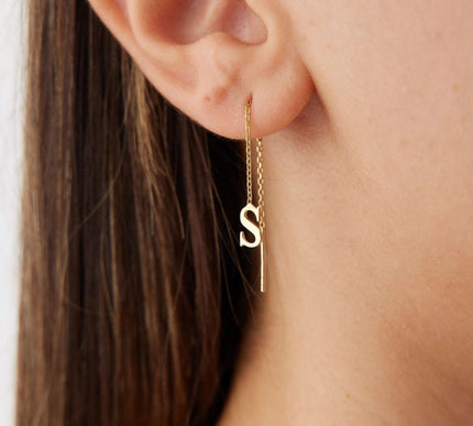 Gold Initial Threader Earrings - 18K Gold-Plated Sterling Silver Personalized Earrings - Dabas Minimalist