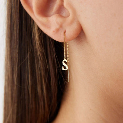 Gold Initial Threader Earrings - 18K Gold-Plated Sterling Silver Personalized Earrings - Dabas Minimalist