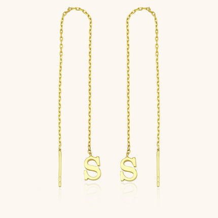 Gold Initial Threader Earrings - 18K Gold-Plated Sterling Silver Personalized Earrings - Dabas Minimalist