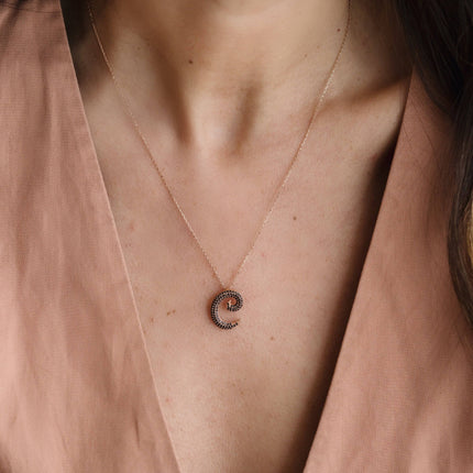 Gold Initial Necklace with Black Stones - Personalized 18K Gold-Plated Pendant - Dabas Minimalist