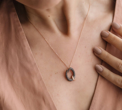 Gold Initial Necklace with Black Stones - Personalized 18K Gold-Plated Pendant - Dabas Minimalist