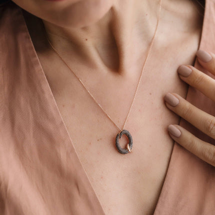 Gold Initial Necklace with Black Stones - Personalized 18K Gold-Plated Pendant - Dabas Minimalist