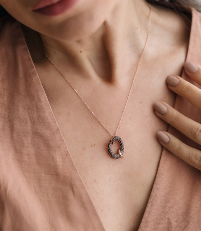 Gold Initial Necklace with Black Stones - Personalized 18K Gold-Plated Pendant - Dabas Minimalist