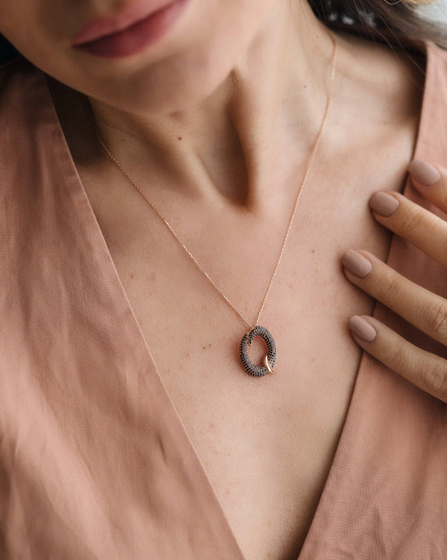 Gold Initial Necklace with Black Stones - Personalized 18K Gold-Plated Pendant - Dabas Minimalist
