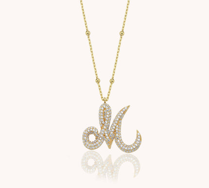 Gold Initial Necklace with Sparkling Stones - 18K Gold-Plated Personalized Pendant - Dabas Minimalist