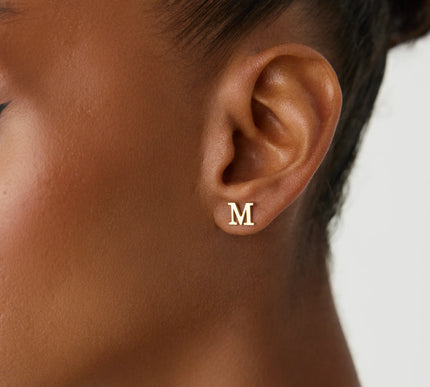 Gold Initial Stud Earrings – Personalized 18K Gold-Plated Sterling Silver - Dabas Minimalist