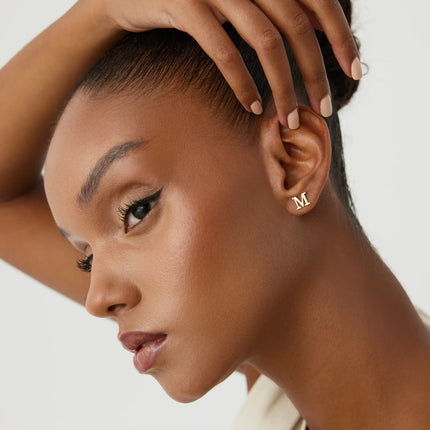 Gold Initial Stud Earrings – Personalized 18K Gold-Plated Sterling Silver - Dabas Minimalist