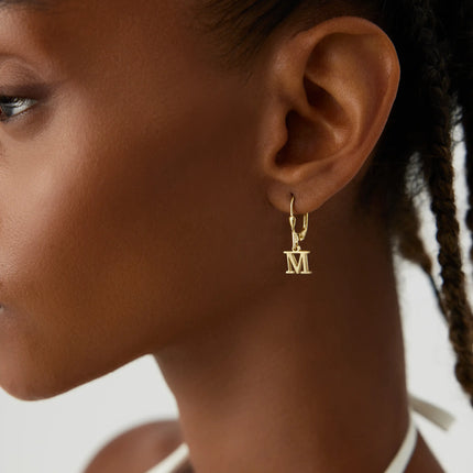 Initial Letter Dangle Earring, 18K Gold-Plated Sterling Silver - Dabas Minimalist