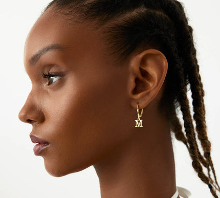 Initial Letter Dangle Earring, 18K Gold-Plated Sterling Silver - Dabas Minimalist
