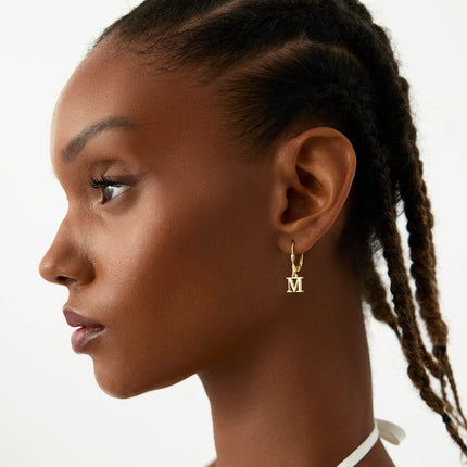 Initial Letter Dangle Earring, 18K Gold-Plated Sterling Silver - Dabas Minimalist