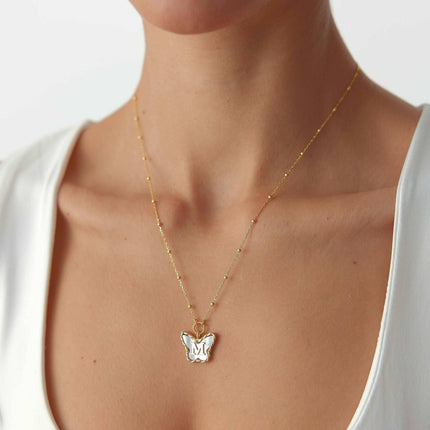 Butterfly Mother of Pearl Letter Necklace, 18K Gold-Plated Sterling Silver - Dabas Minimalist