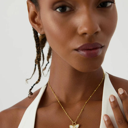 Butterfly Mother of Pearl Letter Necklace, 18K Gold-Plated Sterling Silver - Dabas Minimalist