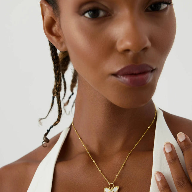 Butterfly Mother of Pearl Letter Necklace, 18K Gold-Plated Sterling Silver - Dabas Minimalist