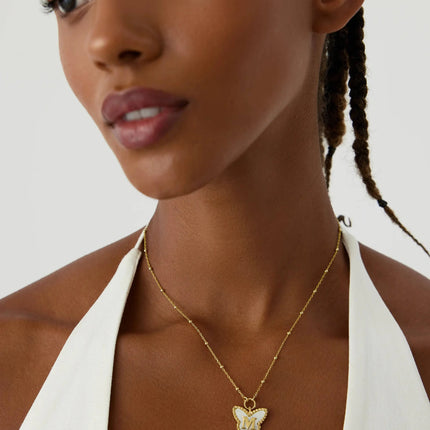 Butterfly Mother of Pearl Letter Necklace, 18K Gold-Plated Sterling Silver - Dabas Minimalist