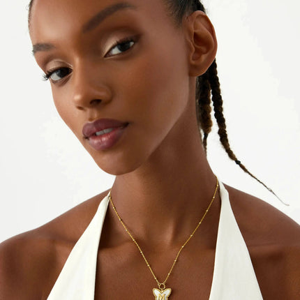 Butterfly Mother of Pearl Letter Necklace, 18K Gold-Plated Sterling Silver - Dabas Minimalist