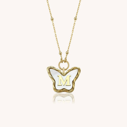 Butterfly Mother of Pearl Letter Necklace, 18K Gold-Plated Sterling Silver - Dabas Minimalist