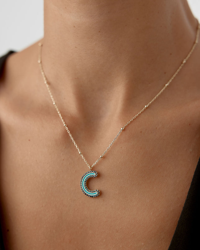 Black CZ Stone and Enamel Initial Necklace - 18K Gold-Plated Sterling Silver - Dabas Minimalist