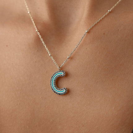 Black CZ Stone and Enamel Initial Necklace - 18K Gold-Plated Sterling Silver - Dabas Minimalist