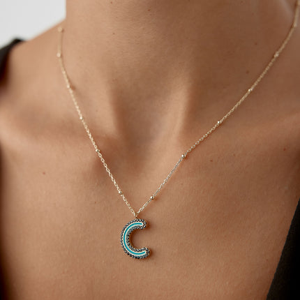 Black CZ Stone and Enamel Initial Necklace - 18K Gold-Plated Sterling Silver - Dabas Minimalist