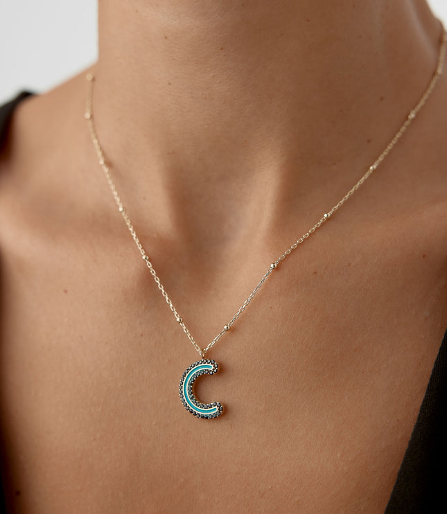 Black CZ Stone and Enamel Initial Necklace - 18K Gold-Plated Sterling Silver - Dabas Minimalist