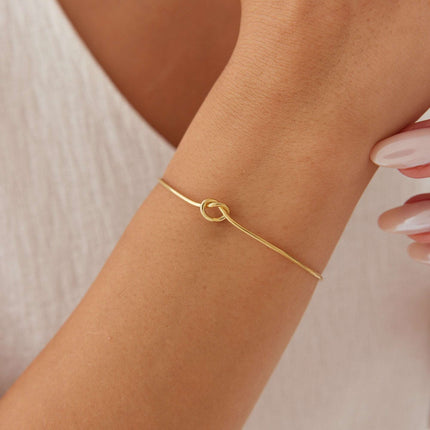 Love Knot Bangle Bracelet, 18K Gold-Plated Sterling Silver Promise & Friendship - Dabas Minimalist