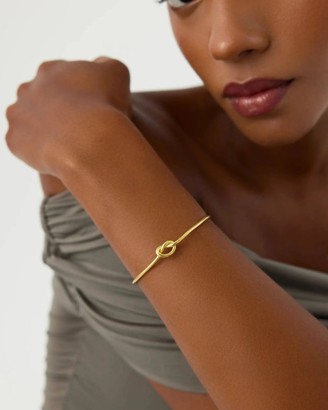 Love Knot Bangle Bracelet, 18K Gold-Plated Sterling Silver Promise & Friendship - Dabas Minimalist