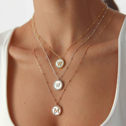 Mother of Pearl Initial Necklace – 18K Gold-Plated Custom Letter Necklace Dabas Minimalist