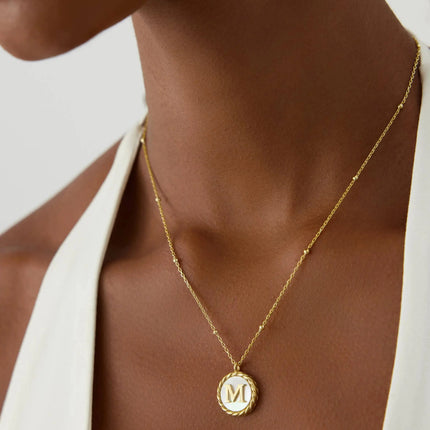 Mother of Pearl Initial Necklace – 18K Gold-Plated Custom Letter Necklace Dabas Minimalist