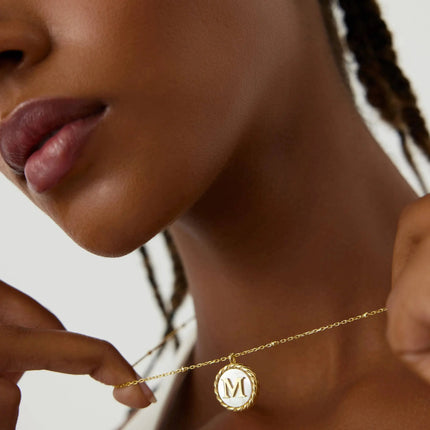 Mother of Pearl Initial Necklace – 18K Gold-Plated Custom Letter Necklace Dabas Minimalist