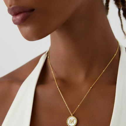 Mother of Pearl Initial Necklace – 18K Gold-Plated Custom Letter Necklace Dabas Minimalist