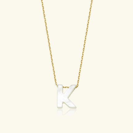 Mother of Pearl Initial Necklace – 18K Gold-Plated Sterling Silver Custom Letter Necklace - Dabas Minimalist