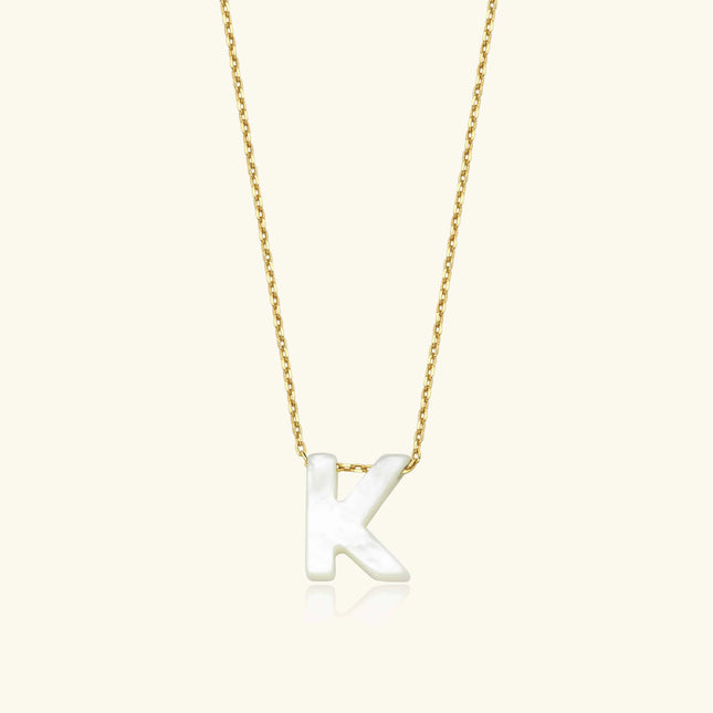 Mother of Pearl Initial Necklace – 18K Gold-Plated Sterling Silver Custom Letter Necklace - Dabas Minimalist