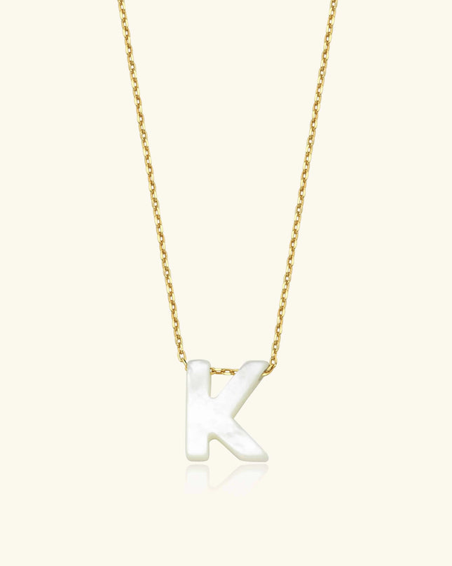 Mother of Pearl Initial Necklace – 18K Gold-Plated Sterling Silver Custom Letter Necklace - Dabas Minimalist