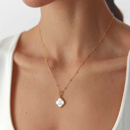 Clover Mother of Pearl Initial Pendant Necklace – 18K Gold-Plated Sterling Silver - Dabas Minimalist