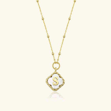 Clover Mother of Pearl Initial Pendant Necklace – 18K Gold-Plated Sterling Silver - Dabas Minimalist