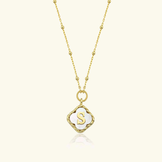 Clover Mother of Pearl Initial Pendant Necklace – 18K Gold-Plated Sterling Silver - Dabas Minimalist