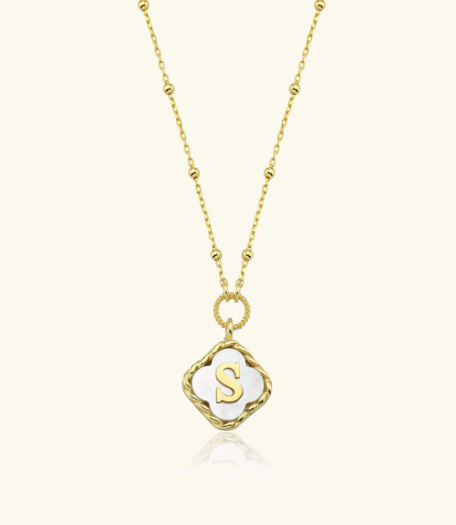 Clover Mother of Pearl Initial Pendant Necklace – 18K Gold-Plated Sterling Silver - Dabas Minimalist