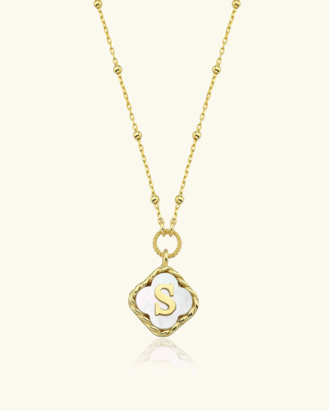 Clover Mother of Pearl Initial Pendant Necklace – 18K Gold-Plated Sterling Silver - Dabas Minimalist