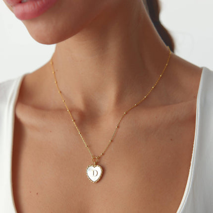 Heart Mother of Pearl Initial Necklace, Personalized 18K Gold-Plated Sterling Silver Jewelry - Dabas Minimalist