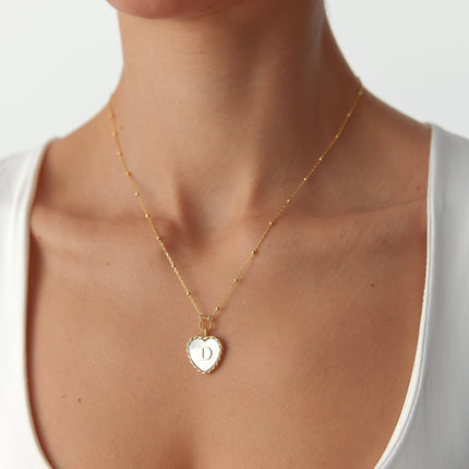 Heart Mother of Pearl Initial Necklace, Personalized 18K Gold-Plated Sterling Silver Jewelry - Dabas Minimalist
