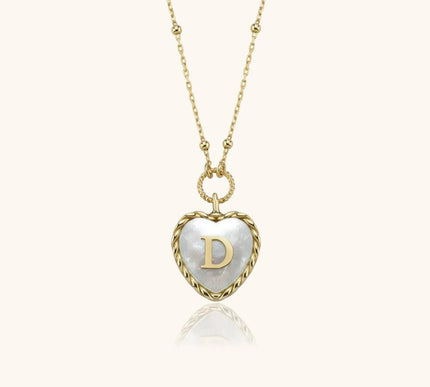 Heart Mother of Pearl Initial Necklace, Personalized 18K Gold-Plated Sterling Silver Jewelry - Dabas Minimalist