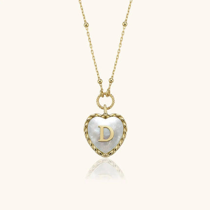 Heart Mother of Pearl Initial Necklace, Personalized 18K Gold-Plated Sterling Silver Jewelry - Dabas Minimalist