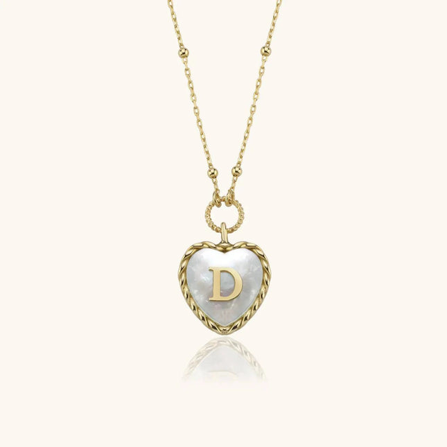 Heart Mother of Pearl Initial Necklace, Personalized 18K Gold-Plated Sterling Silver Jewelry - Dabas Minimalist