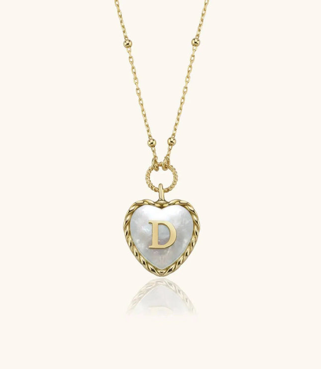 Heart Mother of Pearl Initial Necklace, Personalized 18K Gold-Plated Sterling Silver Jewelry - Dabas Minimalist